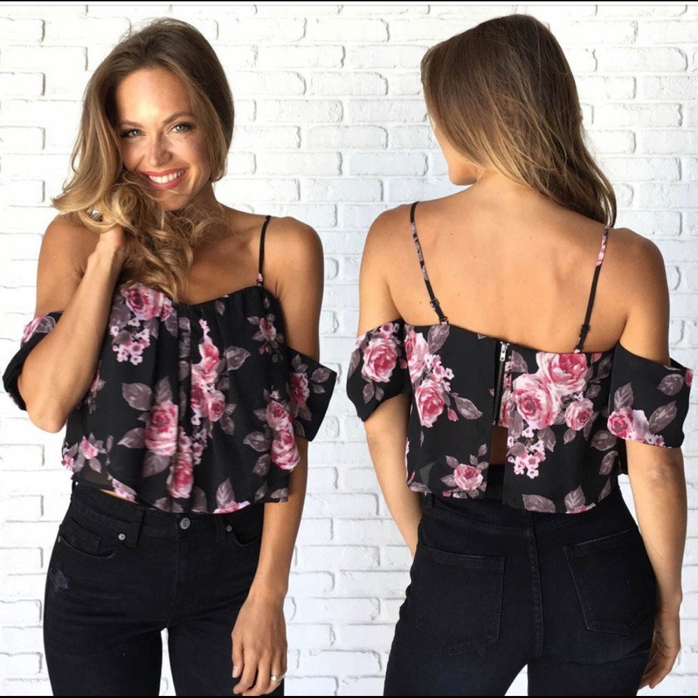 Dainty Hooligan Floral Shoulder Cutout Top
